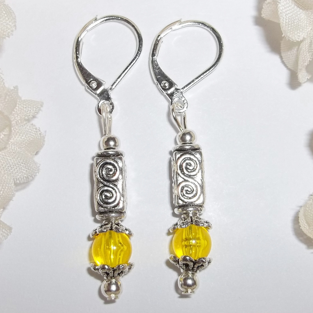 Beaded Earring Set Yellow And Silver Dangle Fashion Accessory Jewelry Pair 6921